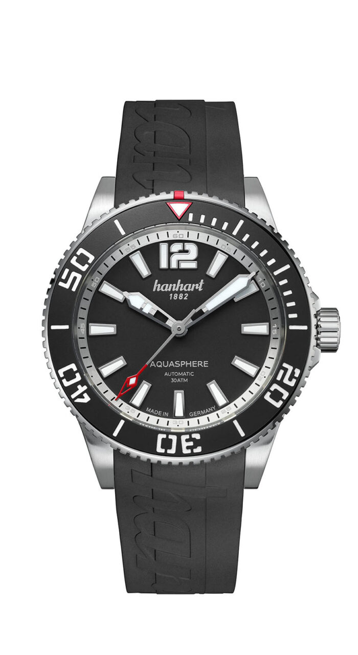 Hanhart AQUASPHERE Matte Black, 42 mm, Kautschukarmband 777.210-1020
