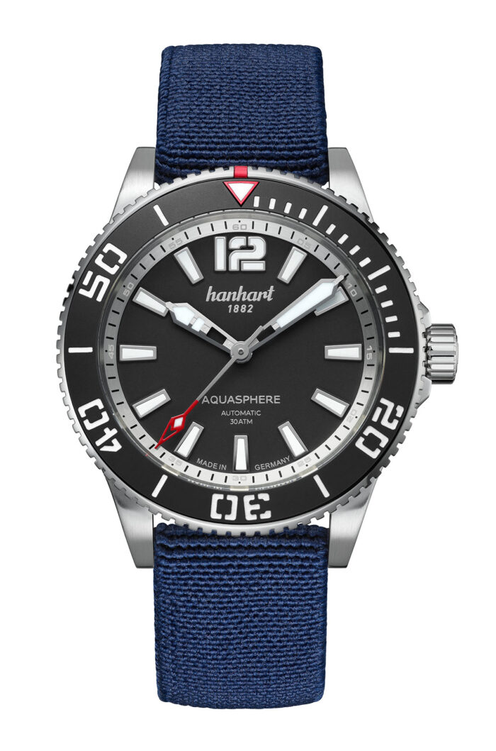 AQUASPHERE MATTE BLACK 42 mm, Steel Strap - Hanhart